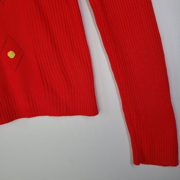 Vintage‎ Miss Holly Red Ribbed Sweater Top Yellow Flower S M - Picture 4 of 7